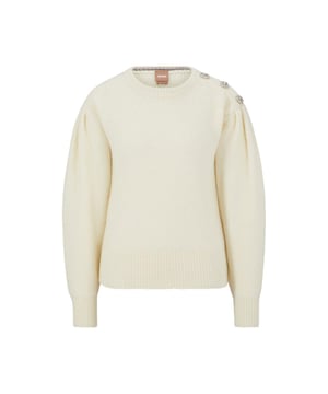 Materiaal: Wol. Ontwerp: Eenvoudig. Hem: Ribben. Knoop Schouder, Drop Schouder. Mouwtype: Met lange mouwen. Manchet: Ribbel. Hals: Ronde Hals. Pasvorm: Relaxed model. Bevestiging: Trek aan de achterkant. 8 UK: 32 in.