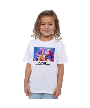 100% Ringspun Cotton. Fabric: Midweight, Pre-Shrunk, Weave. Characters: Huntr/X. Design: Logo, Photograph. Neckline: Crew Neck, Ribbed. Sleeve-Type: Short-Sleeved. Hem: Straight. Fabric Technology: Breathable, Fade Resistant. Tagless. 100% Officially Licensed. Fit: Regular. 3-4 Years: 27 in. 9-11 Years: 36 in. 5-6 Years: 29 in. 12-13 Years: 39 in. 7-8 Years: 32 in.