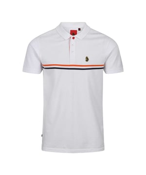 57% Katoen, 38% Polyester, 5% Elastaan. Stof: Garengeverfd. Ontwerp: Geborduurd, Logo, Effen, Gestreept. Halslijn: Collared, Ribbed. Sluiting: contrasterende knoop, overhalen. Manchet: Ribbel. Mouwtype: Korte mouwen. Zoom: gespleten, recht. 3 knopenlijst. S: 38 in. L: 42 in. XL: 44 in. XXL: 46 in.