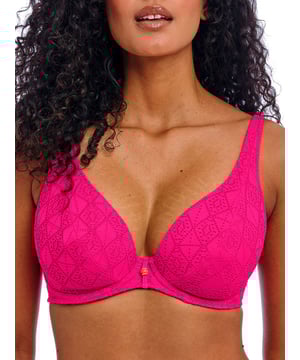 Freya Nomad Nights High Apex Bikini Top. Plunge bikini top with crochet overlay and adjustable straps. This product is recommended as hand wash only.