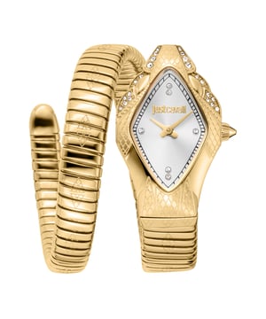 Introductie van de Just Cavalli Signature Snake Dameshorloge, een opvallende mix van mode en functionaliteit. Dit horloge met quartz beweging beschikt over een ronde behuizing van roestvrij staal met mineraalglas en een gesloten achterkant, wat zorgt voor duurzaamheid en een waterbestendigheid van 30m. De grijze wijzerplaat wordt elegant aangevuld met een gouden roestvrijstalen armband met een vouwsluiting, waardoor het een naadloze uitstraling voor elke gelegenheid creëert. Dit horloge is een waar symbool van verfijning en stijl, perfect voor de moderne vrouw. JC1L306M0035