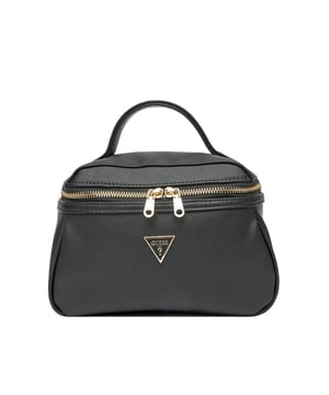 Trousse Guess Beauty Femme Noir Polyurethane. Authentique Bagagerie de la marque Guess - design streetwear/sportswear de Guess - Guess pour Femme fashion, parfait pour la vie de tous les jours - Trousse Guess de couleur Noir s'associe parfaitement avec le reste de votre dressing - matiere Polyurethane confortable -   classic - Beauty -