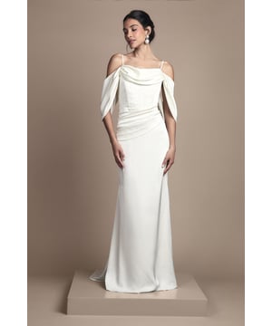Cowl Neck Corset Drape Satin Maxi Wedding Dress
