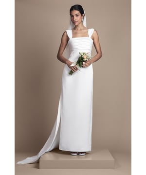 Satin and Ponte Column Wedding Dress