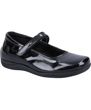 Zwarte Hush Puppies Aria Mary Jane-schoentjes voor baby's, gemaakt van leer en met een rubberen zool. Voorzien van: elastische sluiting, effen voorkant, comfortabele binnenzool en standaard breedte.