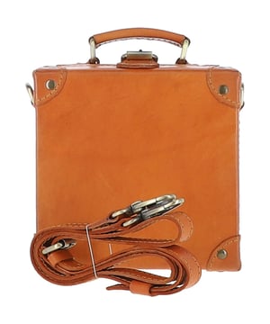 The Ashwood Leather Trinket Box is a limited-edition statement accessory inspired by the golden age of travel, designed to add a romantic flair to your collection. Handcrafted from premium full-grain leather, its structured design features leather-trimmed corners reminiscent of vintage trunk suitcases. The compact, lined interior provides space for a smartphone and a few small essentials, making it both stylish and practical. With a petite top handle and a detachable, adjustable cross-body leather strap, this versatile piece can be carried by hand or worn for hands-free convenience. Dimensions: 18.5cm (L) x 18.5cm (H) x 10cm (W).