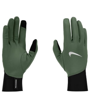 Marke: Nike. Futterstoff: Fleece. Gewebe: Mittelschwer. Bündchen: Elastisch. Gewebetechnik: Therma-Fit. Fingerspitzen für Touchscreen. Design: Blockfarben, Logo, Unifarben.