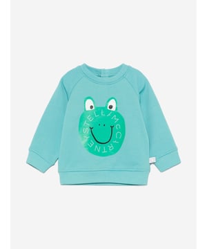 Stella McCartney portray a vibrant aesthetic via their cool and beautifully crafted designs. This baby boys aqua sweatshirt is woven from organic brushed cotton. It is embellished with frog print and a statement logo on the front for a cute and savvy designer style. There is a snap button fastening on the back to provide easy dressing. Long Sleeves Crew Neck Ribbed Cuffs and Hem 100 Organic Cotton