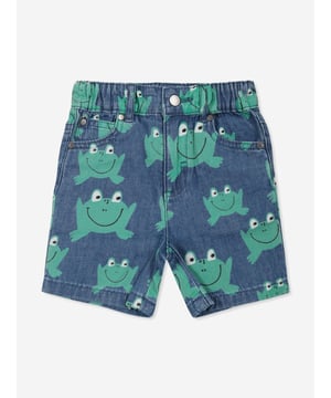 Stella McCartney portray a vibrant aesthetic via their cool and beautifully crafted designs. These baby boys indigo blue shorts are woven from beautiful eco-friendly cotton. Embellished with all over frog graphic print. They showcase an elasticated waistband with five classic pockets, belt loops, and a concealed fly and button fastening for easy dressing. Cotton 100