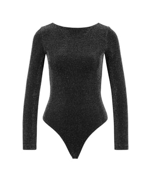 81% Polyamid, 15% Metallisierte Fasern, 4% Elastan. Gewebe: Lurex. Design: Glitzer. Zum Überziehen. U-Boot-Ausschnitt . Rücken: Tiefschnitt. Langärmlig. 32 DE: 76,2 cm. 34 DE: 81,28 cm. 36 DE: 84 cm.