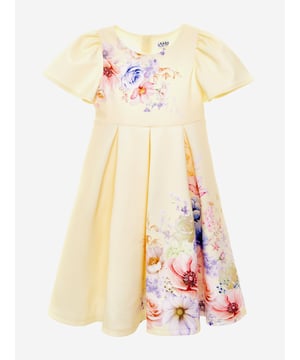 iAMe envision beautiful properties in their occasion wear. This girls sunlight serenade yellow dress is woven in beautiful soft satin. It features a colourful floral print pattern and a bow at the back. There are puffed sleeves and a flared skirt, enhanced with pleated trims and a tulle underlay. Zip Fastening 95 Polyester, 5 Elastane Lining 100 Cotton Hand Wash With Care