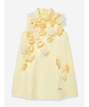 Jessie and James incorporate passion and timeless elegance into their beautiful aesthetics. This girls Ring A Roses yellow dress is reflective of the label's intricate craftsmanship and precision of beauty. It features delicate ruffles on the bodice and skirt. There is a white waistband and an elegant floral appliqué on one side. Signified by a distinctive logo plaque by extra designer charm. Excusive to Childsplay Sleeveless A-Line Fabric 100