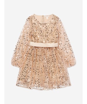 Guess portray uncomplicated elegance in their Californian aesthetics. This girls sequin tulle dress in beige encapsulates the label's beautiful high quality. Engineered with golden sparkling sequins, a luxe bow, and rhinestones. It is an easy, slip on style with a zip fastening. Round Neck Outer Fabric Material 100 Polyester Lining 100 Viscose