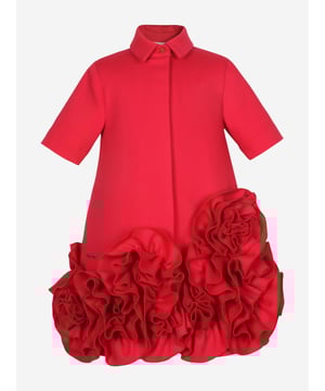 Jessie James depict energy and passion in their refined contemporary abstracts. This girls Dream on Frilly Flower dress is inspired by fairytale archives with a new innovative twist. It showcases an A-line silhouette with a shirt collar, asymmetric frills, and abstract flowers decorating the hem. It is her perfect holiday season piece to make an unforgettable entrance. Short Sleeves Hidden Button Placket