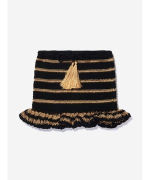 Nessi Byrd incorporate captivating materials into their everyday luxury swimwear. This girls Yulia black and gold crop skirt is reflective of the New York label's meticulous attention and preference for vibrant aesthetics. Crafted in a beautiful crochet design via an elasticated waistband and tassel detail. Crochet Material 100 Cotton