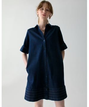 Denim Trapunto Mini Shirtdress, Denim Trapunto Mini Shirtdress
