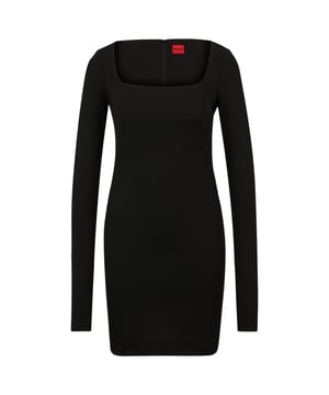 75% Polyester, 20% Viskose, 5% Elastan. Design: Unifarben. Gewebe: Trikot, Jerseyware, Stretch. Passform: Schmal. Reißverschluss hinten. Griffplatte mit Warenzeichen, Daumenlöcher, Ungefüttert. Eckiger Ausschnitt. Extra lang. Länge: Kurz.