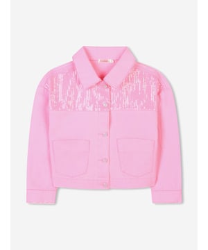 Billieblush incorporate high quality detailing and an advanced outlook on contemporary designs. This girls pink sports jacket is envisioned in beautiful craftsmanship. Inspired by 70s archives, it is engineered in a beautiful cotton denim design, showcasing patch pockets on the front and frayed cuffs. The sophisticated piece is embellished with sequins on the front and a rubberised logo on the back. Long Sleeves Pointed Collar Front Fastening With Snap Buttons 100 Cotton