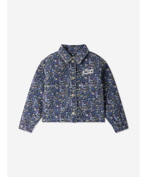 Bonpoint's totally French aesthetics have been depicted with care and beautiful precision. This girls encre short jacket embodies the label's intricate detail and luxurious high quality. It features a vibrant blue and white floral print on a purple base with silver embellished buttons and two front pockets. 100 Cotton