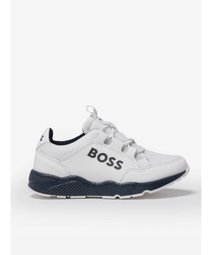 BOSS incorporate passion and high quality into their German manufactured products. These boys white trainers encapsulate the label's preference for timeless fits made to last. Made from leather with mesh trims. Features a grey logo print on the side and back of the heel, soft lining, padded insoles, non-slip rubber outer soles, and elasticated faux laces for easy wear. Leather and Mesh Wipe Clean Comes With a Branded Box