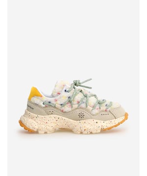 Flower Mountain combine vibrant imagery with beautiful, eco-friendly properties. These Raikiri multicoloured trainers are engineered in an ivory vegan design via a beige and white colourway. NOTE Fit is Half a Size Up Refer to EU Size. Rainbow Coloured Details UPPER Man-Made UPPER Faux-Fur LINING Fabric OUTSOLE Rubber