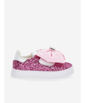 Monnalisa depict enchanting imagery into their beautifully crafted aesthetics. These girls glitter rosa fairy-tale trainers are reflective of the Italian label's fascination with nature and its enduring sensibility. Engineered in cruelty-free leather with a glitter design. There is a front Velcro fastening, contrasting leather heel reinforcement with a logo, a tongue with a printed logo, front bow detail, and a flat rubber sole. Crystal Charm Round Toe Ankle Padding Insole With Logo Terry Fabric 40 Polyurethane, 30 Acrylic, 30 Cotton