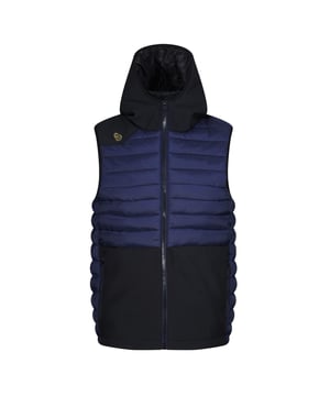 Shell: Nylon, Polyester. Voering: 100% polyester. Vulling: Gerecycleerd. Stof: Softshell. Ontwerp: Geborduurd logo, Gewatteerd. Binddetail, voorstuk, gewatteerd. Halslijn: Kapitein. Mouwtype: Mouwloos. Zakken: 2 Zijzakken, Rits. Sluiting: Volledige ritssluiting, Vislon ritssluiting. XS: 36 in. S: 38 in. M: 40 in.