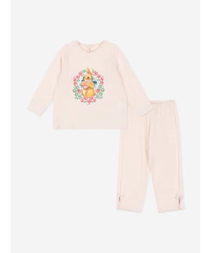 Konges Slojd's Scandinavian fashion is both alternative and eco-friendly conscious. This girls soft pink pyjama set is woven in beautiful organic cotton via a light pink base. It contains a long sleeve top with a pair of matching trousers. The top sports an adorable cartoon bunny on the front whilst the trousers come with an elasticated waistband to provide the utmost comfort. Side Slits Organic Cotton 100