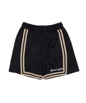 100% Polyester. Stof: Netwerk. Ontwerp: Contrasterende strepen, Logo. Waistline: Elastiek. Gespleten zoom.
