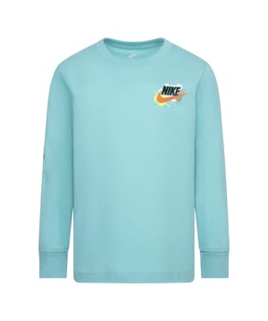 60% Baumwolle, 40% Polyester. Gewebe: Trikot, Jerseyware. Design: Farbspritzer, Swoosh, Aufschrift. ohne Etiketten. Passform: Regulär. Rundhalsausschnitt, gerippt. Langärmlig. Bündchen: gerippt. 104: 53,34 cm. 110: 58,42 cm. 116: 61 cm. 122: 63,5 cm.