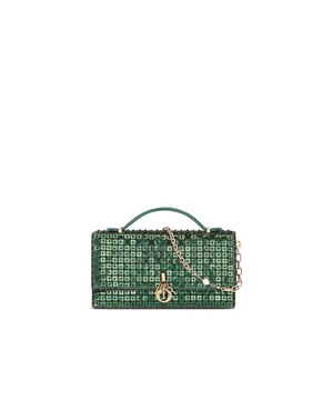 Composition: 100% Leather  

height 11 cm
Width 4 cm
Removable chain strap
Length 21 cm
Entirely embroidered with square sequins and pine green pearls
Flap enhanced by the D.I.O.R. charm
Compartments and card slots
Top leather handle
Made in  Italy
Gender: WOMEN
Product code: S0900OIBJ_M92
Barcode: 9990002777009
Code: BAG CD 2 SD FW24 12243
 Measurments:  width: 40 mm length: 210 mm height: 110 mm