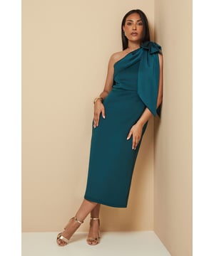 Petite Occasion Scuba Corsage One Shoulder Midi Dress