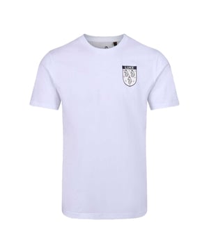 100% Katoen. Stof: Zachte aanraking. Ontwerp: Badge, gedrukt. Halslijn: Crew Neck, Ribbed. Mouwtype: Korte mouwen. Getapete details. M: 40 in. L: 42 in.