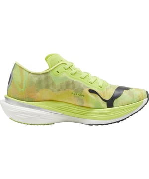 Built for serious speed and race-day performance, the Puma Deviate Nitro Elite 2 Women’s Running Shoes are engineered to help you break personal bests. With ultra-light materials, responsive cushioning, and a bold green aesthetic, these shoes are designed to go the distance — fast.
Key Features:
NITRO™ Elite Foam Midsole:

Delivers ultra-lightweight, responsive cushioning with maximum energy return, ideal for racing and high-performance training.

Carbon Fibre PWRPLATE:

Full-length carbon composite plate provides a propulsive toe-off and enhanced stability through each stride.

Lightweight Mono-Mesh Upper:

Breathable and barely-there feel to reduce drag while offering structured support in key zones.

Durable PUMAGRIP Outsole:

High-traction rubber for grip on multiple surfaces — road, track, or pavement — ensuring secure footing at speed.

Race-Day Geometry:

Rocker-shaped midsole supports an efficient stride cycle for optimal running economy over long distances.

Performance Heel Fit:

Secure, locked-in feel through the heel and midfoot to reduce slippage and maximize efficiency.

Whether you're chasing a podium finish or looking to push your personal limits, the Puma Deviate Nitro Elite 2 delivers elite cushioning, propulsion, and race-ready lightness — kilometre after kilometre.