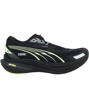 The PUMA Deviate Nitro 3 WTR+ Women’s Black Running Shoes are engineered for propulsion, endurance, and all-season versatility. Built around a full-length carbon plate and nitrogen-infused foam, these trainers offer snappy responsiveness with a secure, water-repellent fit. The sleek black design is practical and stylish—ideal for road training, winter runs, or multi-disciplinary workouts.
Key Features
Full-Length PWRPLATE Carbon Plate

Provides explosive toe-off and efficient energy return for faster strides.

NITROFOAM™ Midsole Cushioning

Nitrogen-infused foam ensures responsive, springy cushioning with excellent comfort. 

Water-Repellent Upper with Lace Cover

Helps keep feet dry and warm in cold or wet conditions by shielding the laces and sealing out moisture. 

Engineered Mesh Construction

Breathable and snug, with strategic perforations to maintain airflow and reduce weight. 

PUMAGRIP Rubber Outsole

Durable traction compound ensures reliable grip across varied surfaces—even in damp conditions. 

Secure Lockdown Fit

The upper structure hugs the foot with a low-profile heel collar and minimal internal slippage.