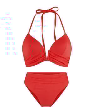 Ready to shine in de serie black of Fuchsia! Deze set bestaat uit een triangel bikini top die  is voorgevormd en heeft verstelbare touwtjes in de nek. Bij de set zit een bikini broekje! De accessoires aan de bandjes maken de look af!