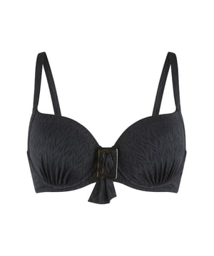 Rise & shine in deze geweldige serie! Deze serie trekt zeker de aandacht door de luxe structuur stof en gouden accessoire. De bikini is voorgevormd, heeft verstelbare schouderbandjes en is voorzien van een beugel. Hierdoor is deze bikini ook zeer geschikt voor de grotere maten.