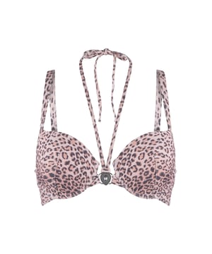 Rise & shine in deze geweldige serie! Deze serie trekt zeker de aandacht door de luxe structuur stof en gouden accessoire. De bikini is voorgevormd, heeft verstelbare schouderbandjes en is voorzien van een beugel. Hierdoor is deze bikini ook zeer geschikt voor de grotere maten.