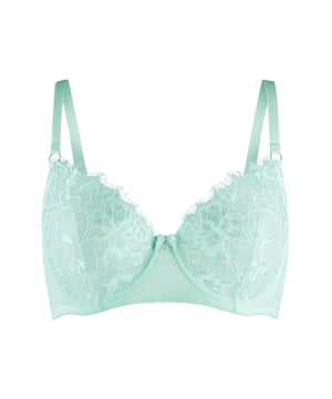 "Feel beautiful in Misty Blue's"  De wire bra is voorzien van all over embroidery cups met daartussen een gouden hangertje. De bh heeft een luxe en sexy uitstraling,