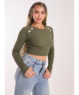 Add some love to your knit top with this cute heart embellished one by Pink Vanilla