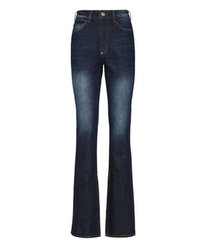 Stretch stone washed denim 5 pocket broek. Enkele metalen knoopsluiting. Het merklabel is achterop de tailleband genaaid. Pasvorm: Flare.