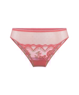 Coral Tones.... Een echte frisse serie voor dit seizoen! Deze romantische serie met veel kant mag niet ontbreken in je collectie. De achterzijde van deze slip bestaat volledig uit semi-transparante stof wat zorgt voor een extra luxe gevoel, voor elke leeftijd en elk lichaam!