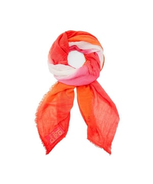 Brand: Desigual
  Gender: Women
  Type: Scarves
  Season: Spring/Summer
  Color: orange
  Pattern: coloured
  Article code: 23SAWA08
  Washing: machine wash at 30Â°
Material: The scarf appears to be made from a lightweight possibly gauzy or semi-sheer fabric. The exact composition isnt visible but it looks like a blend of tural fibers such as cotton or linen or a similar material.