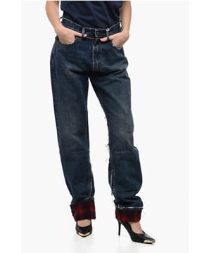 Denim Rules, Herbst-Winter, Blau, Made in Italy, Karo-Design, 5 Taschen, Vintage-Effekt, Logo, Rohschnittkante, Delave-Effekt, Schlitzdetails, Schlag- und weites Bein, P609502