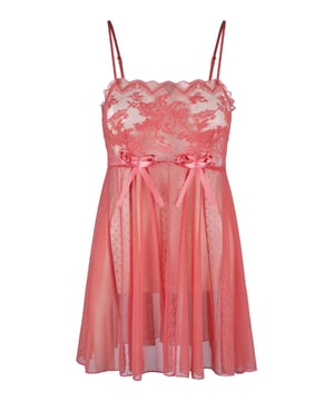 "In the depths of black lingerie lies a story of mystery." De babydoll is gemaakt van zachte materialen en is semi-transparant. Het bovenstuk is gemaakt van zacht kant. Het bodypart is gemaakt van dot mesh en is afgewerkt met twee speelse strikjes. De schouderbandjes van de babydoll zijn smal en verstelbaar.