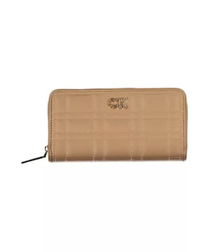 Cartera Calvin Klein beige.
  Fabricada con 51% poliester y 49% polietileno.
  Tecnologia de bloqueo RFID para mayor seguridad.
  Cuenta con cinco compartimentos.
  Incluye un monedero.
  Espacios dobles para tarjetas.
  Elegante cierre de cremallera.
  Adornado con el iconico logotipo de Calvin Klein.
  Color beige atemporal con detalles en contraste.
  Pais de origen: China.
  Disenado para mujeres.