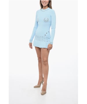 Frühling-Sommer, Hellblau, Plissiert, Lange Ärmel, Applikationen, Stretch, Made in Italy, Lange Ärmel, Stretch, Minirock, Trendy, NIGHT IS YOUNG, P597853