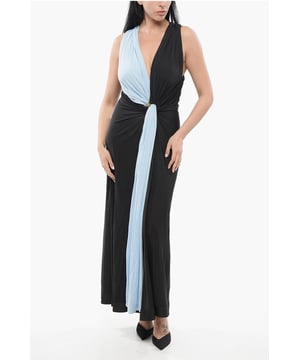 Frühling-Sommer, Schwarz, Ärmellos, Made in Italy, Drapierung, Stretch, Knöpfe, Hellblau, Applikationen, P652724