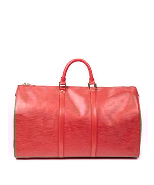 Louis Vuitton Taschen Keepall Black Stitching 5 Reisetasche und Rot Kalbsleder und Goldenes Messing hardware. Das Produkt ist auf in sehr gutem Zustand (AB).
  Abmessungen: 52x29x22 cm 
  Zubehör inklusive: None
  Äußere Hinweise: Leichte Knicke
Hardware-Hinweise: Leichte Verfärbungen
  BrandCo Paris hat seltene Artikel und die besten Konditionen zu unglaublichen Preisen vorgestellt. Geduld lohnt sich! Kaufen Sie mit Vertrauen: Alle Artikel von BrandCo Paris sind von unserem Expertenteam ausgewählt und authentisch.
  Alle Artikel enthalten ein Echtheitszertifikat und wurden von BrandCo Paris übernommen.
  Tabelle zur Klassifizierung des Artikelzustands
  N (wie neu)
  AA (perfekter Zustand)
  A (ausgezeichneter Zustand)
  AB (sehr guter Zustand)
  B (gut/mittelmäßig)