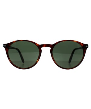 Persol Round Mens Havana Green PO3092SM  Sunglasses are a lovely retro inspired style with the vintage keyhole bridge shape and a vey much in vogue round shape which features the iconic Persol silver arrow at the temples. Mineral glass lenses give superb clarity and the Meflecto flexible temple give a comfortable customised fit.